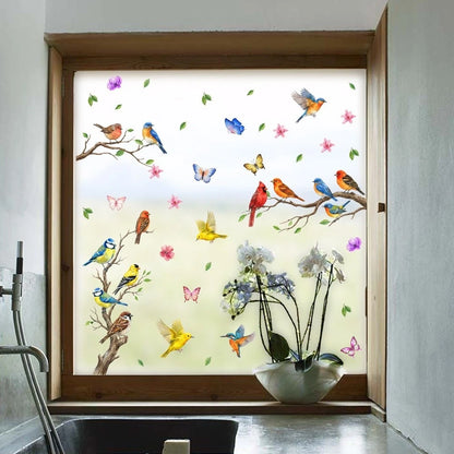 Colorful Bird Butterfly Plant Window Sticker PVC Cling for Home Office