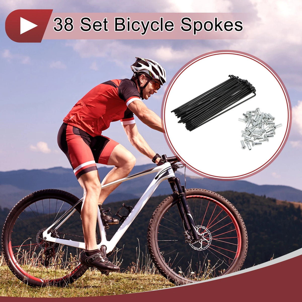 Bicycle Spokes Set 123mm Carbon Steel Black for 13G Bike Wheels (38)