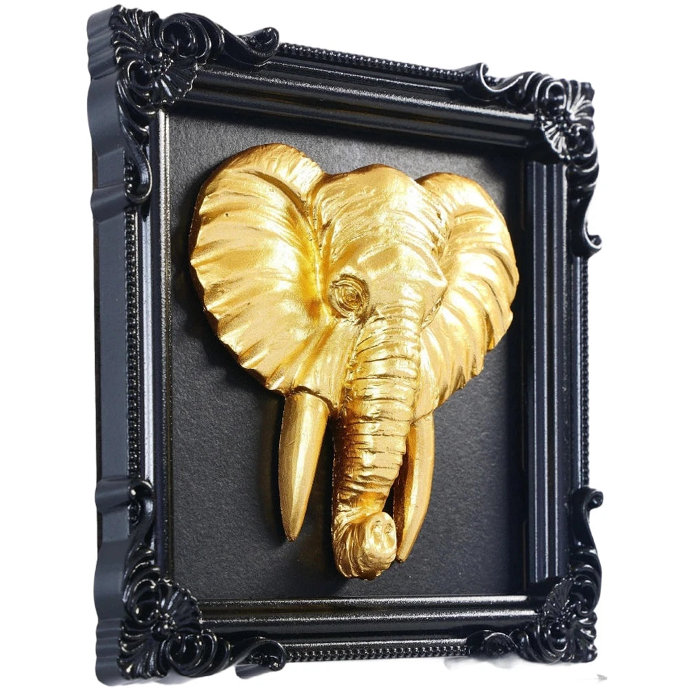 3D Gold Animal Wall Decor Resin Frame Classic Black Finish 11.5cm Square