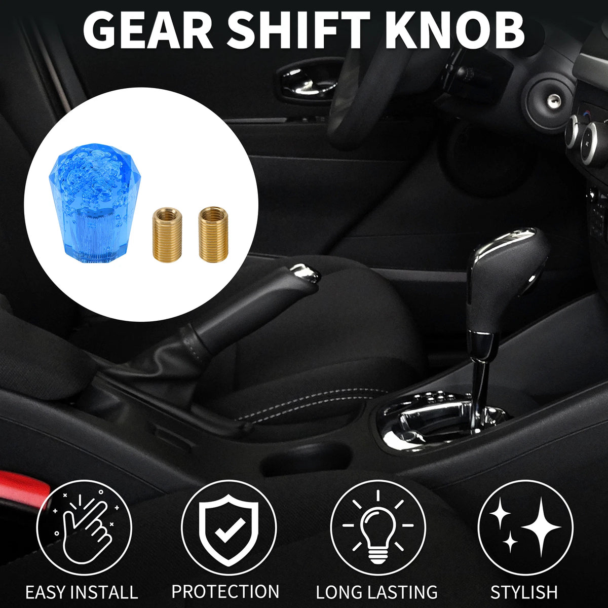 Set of 1 Universal Shift Knob with 2 Adapters Acrylic Blue 6cm