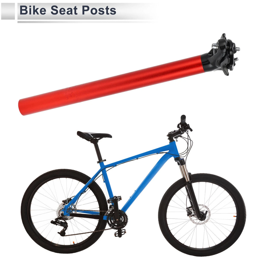 Bike Seat Post 28.6x350mm Adjustable Replacement with Fixing Clip Red Alloy