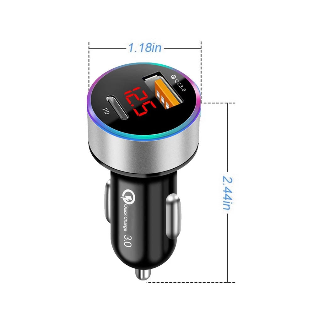 2X Fast Charger QC3.0 USB Type C 2-Port Cigarette Lighter Socket for Universal