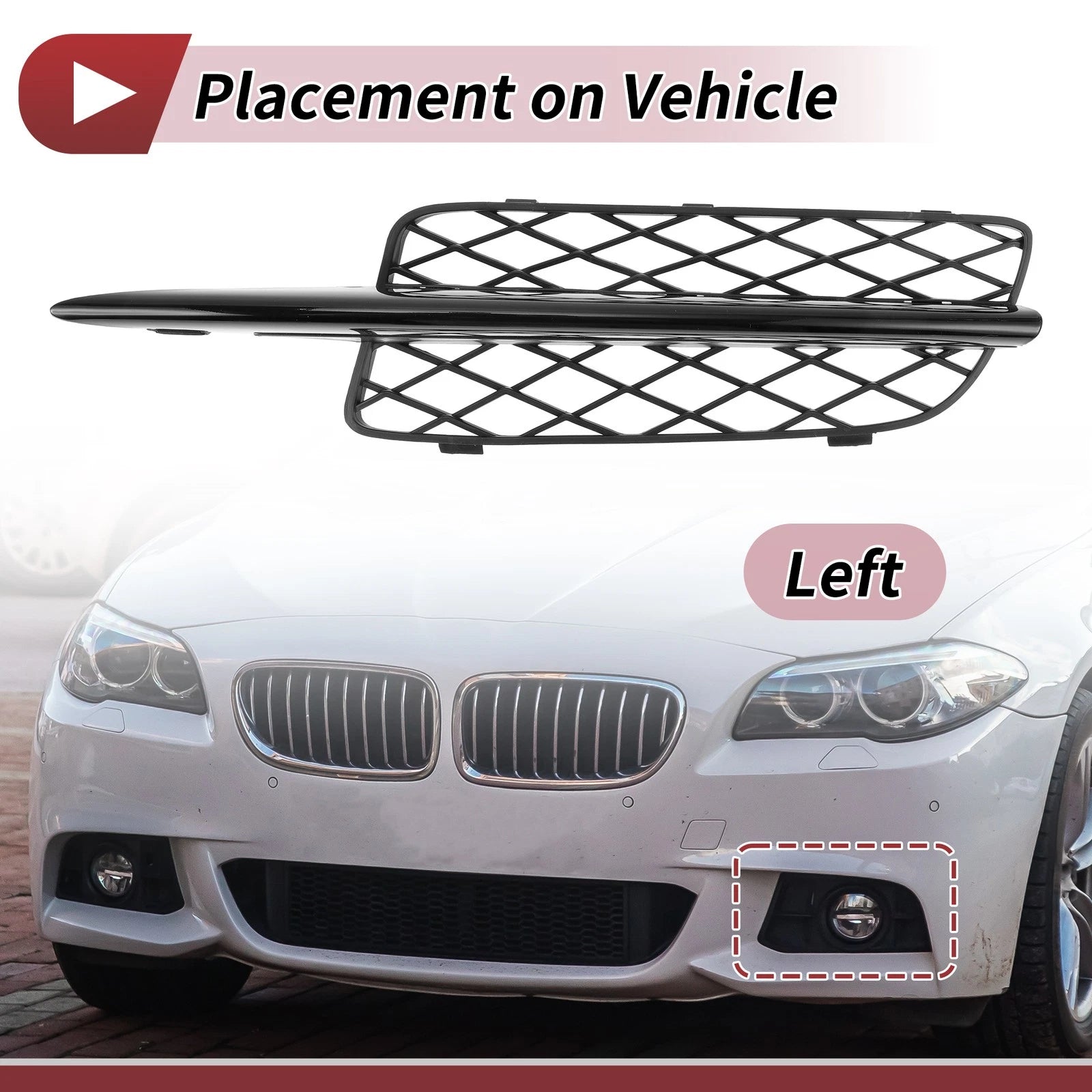 Front Left Fog Light Grill Replacement for BMW X5 (2007–2010) Black