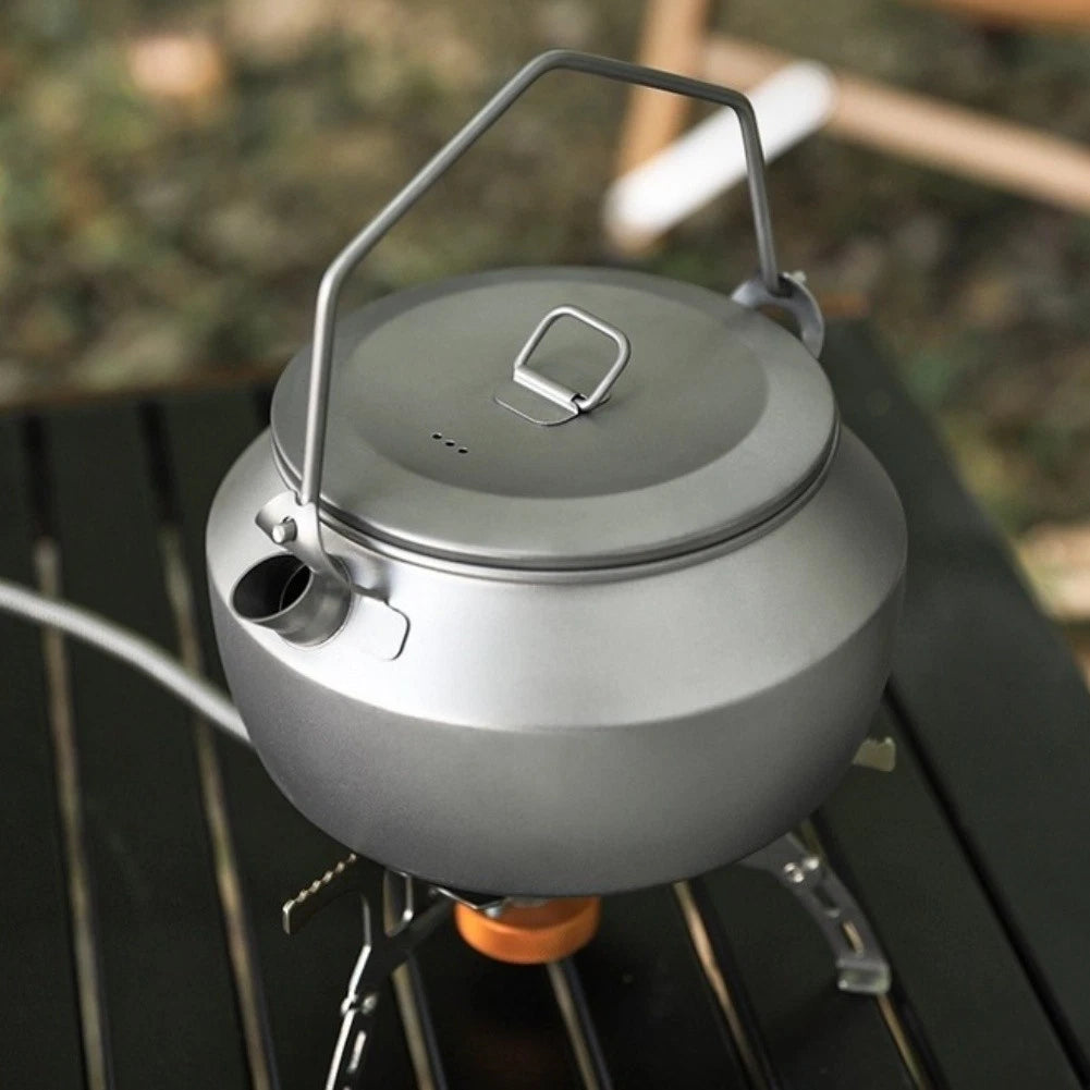 1100ml Pure Titanium Camping Kettle for Backpackers (Lightweight, Foldable Handle)