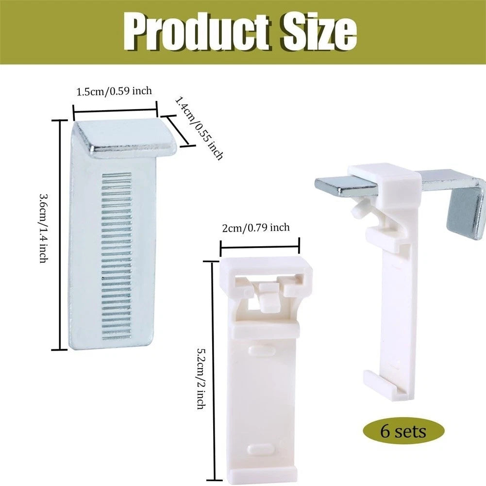 Set of 6 White Plastic Clamp Holders for Roller Blinds Easy Mount