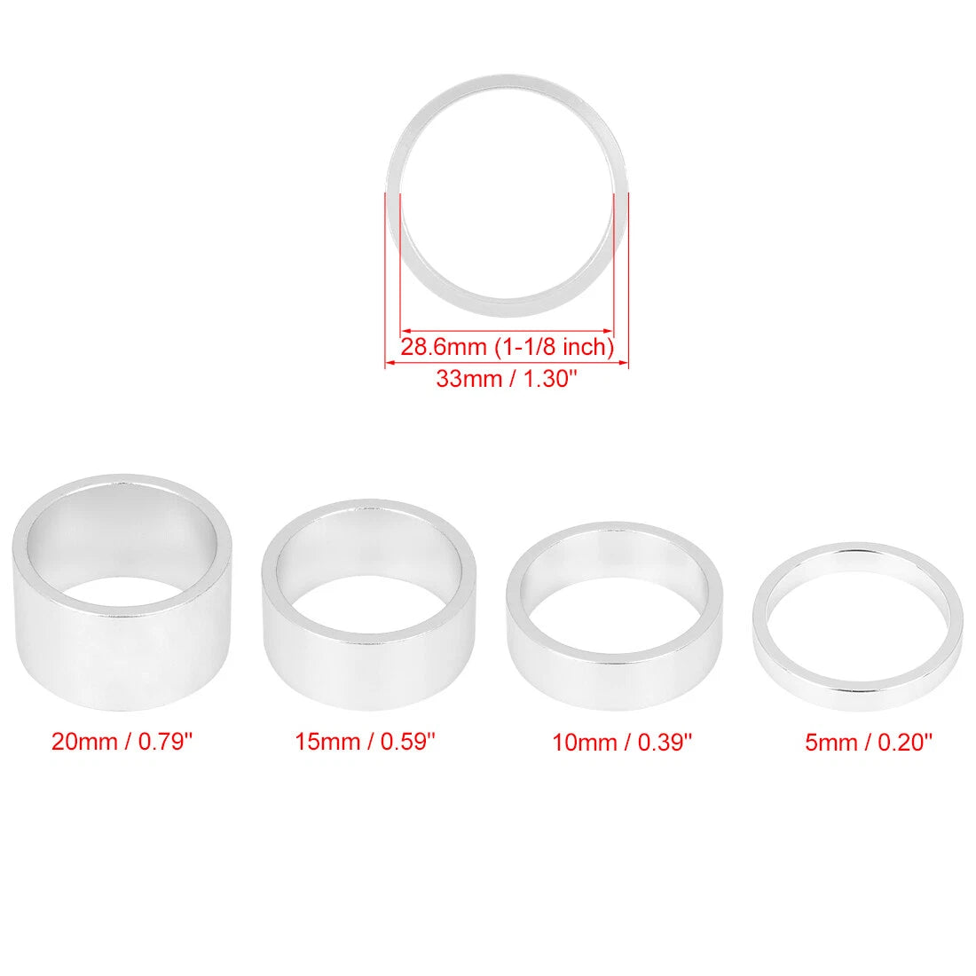 Bike Bicycle Headset Spacer Set for 1 1/8 Stem 5 10 15 20mm (Qty 4)