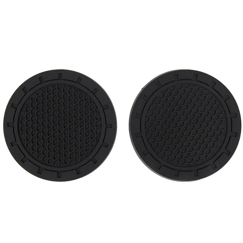 2X Black Rubber Cup Holder Pads for Auto Interior Accessories (Universal)
