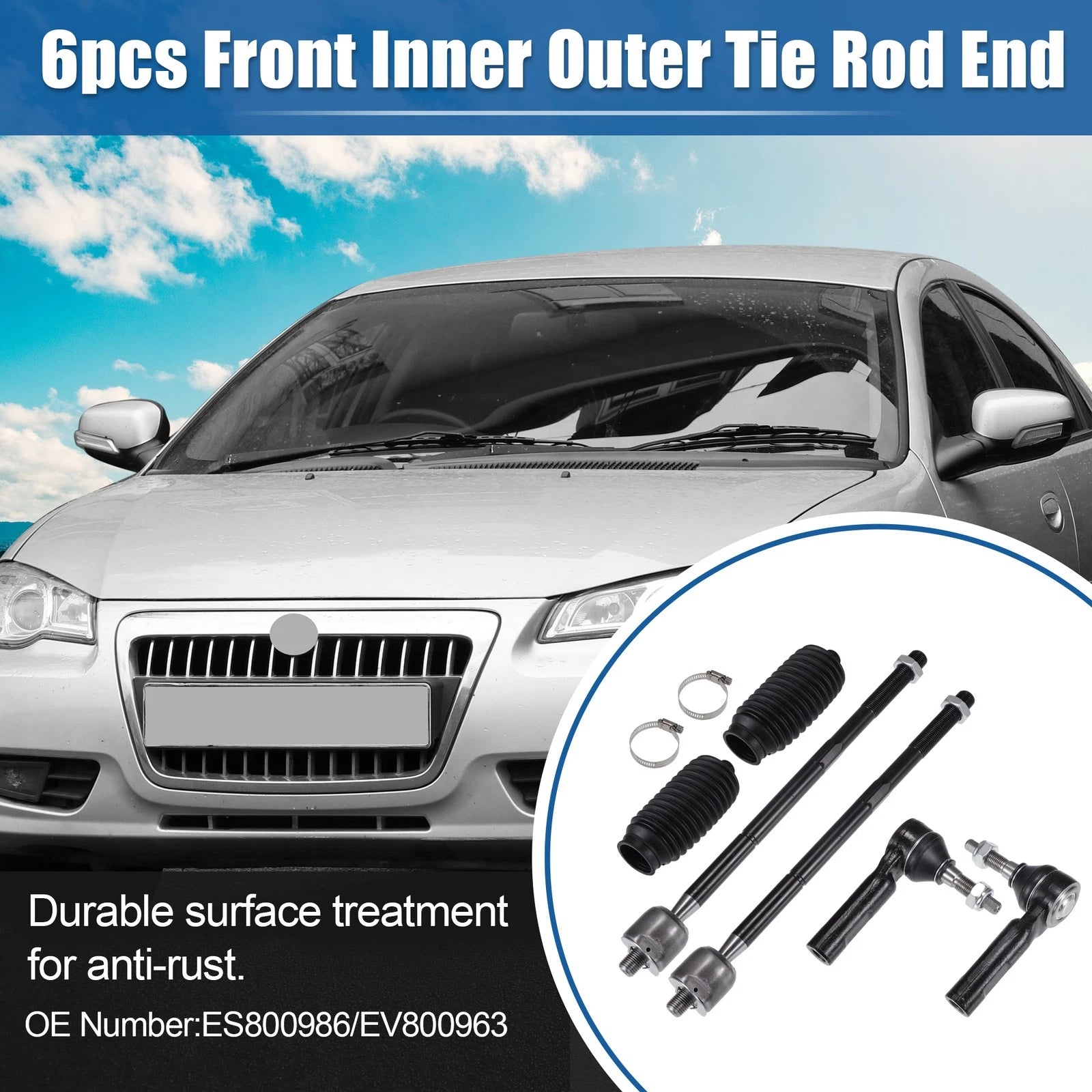 6pcs Front Inner Outer Tie Rod End Links for Chrysler 300 (2011–2021)