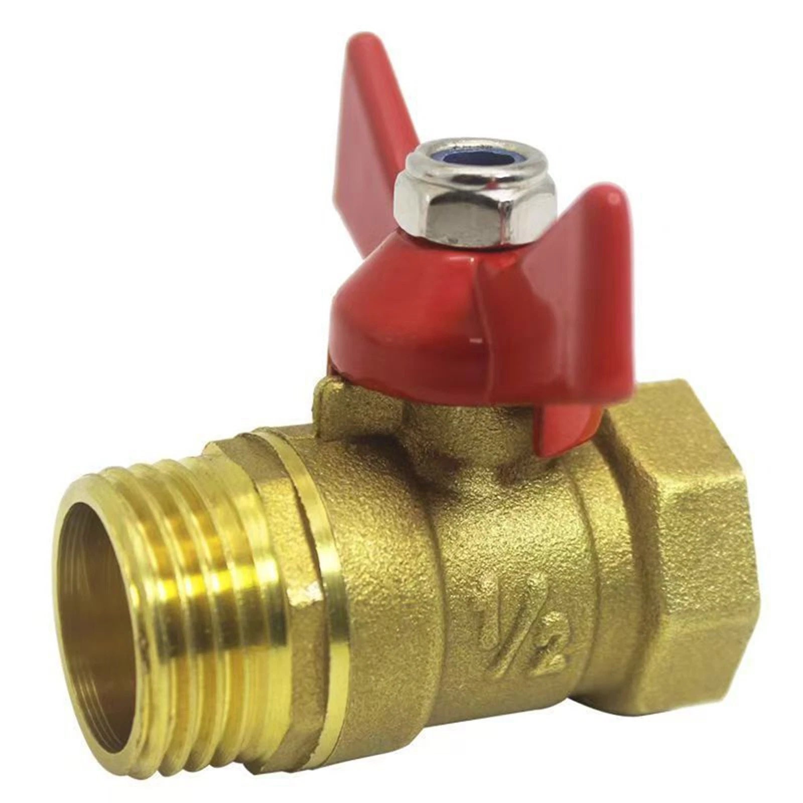 1" Industrial Brass Ball Valve with Red Wing Handle for Water Control