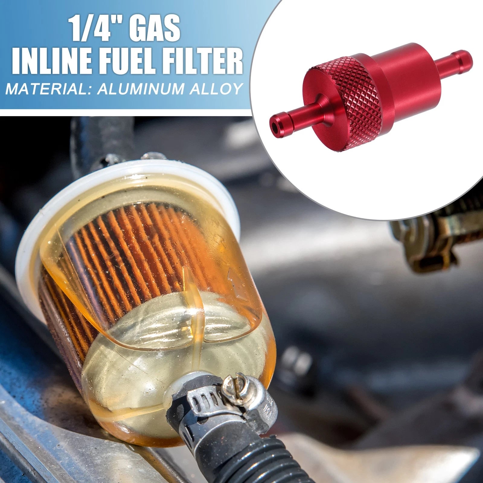 Universal Inline Fuel Filter for Bike ATV UTV (Gasoline) - Red