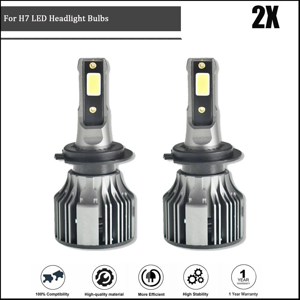 2X H7 LED Headlight Bulbs Conversion Kit 72W 10000LM 6000K for Vehicles