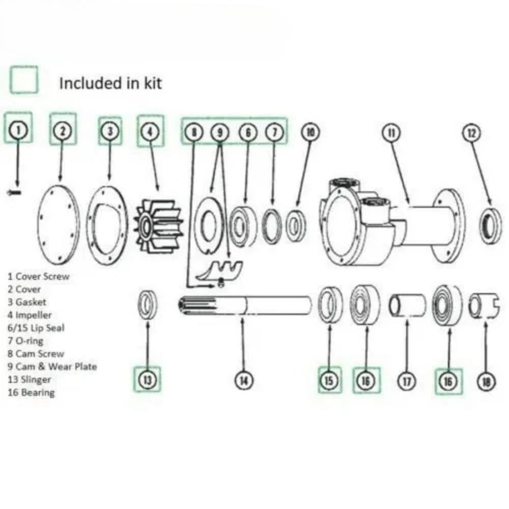Rebuild Kit for Perkins Marine Diesel Sea Water Pump (35615, Jabsco 3270-0001)