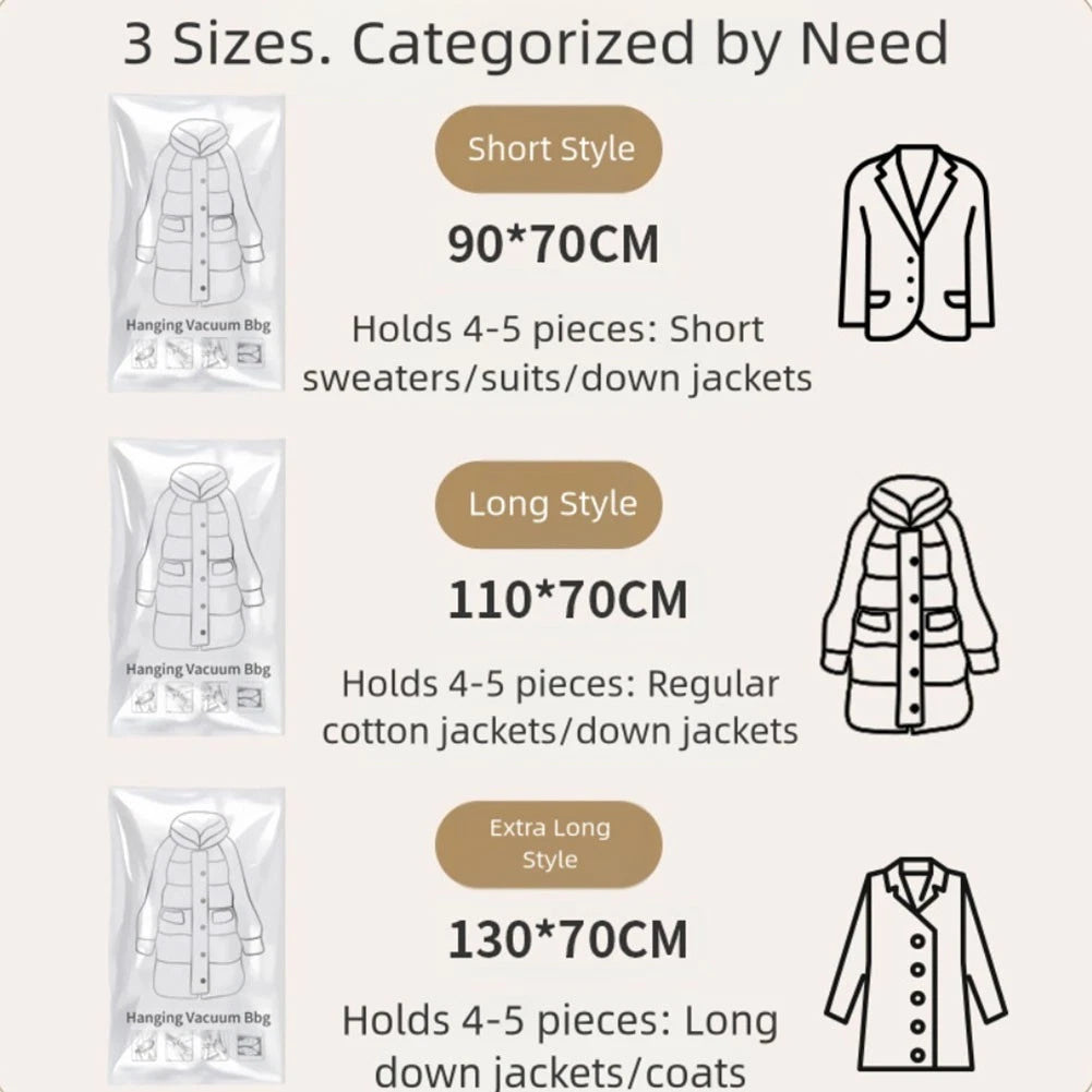 2X Hanging Vacuum Storage Bags with Double Zipper Seal for Clothes