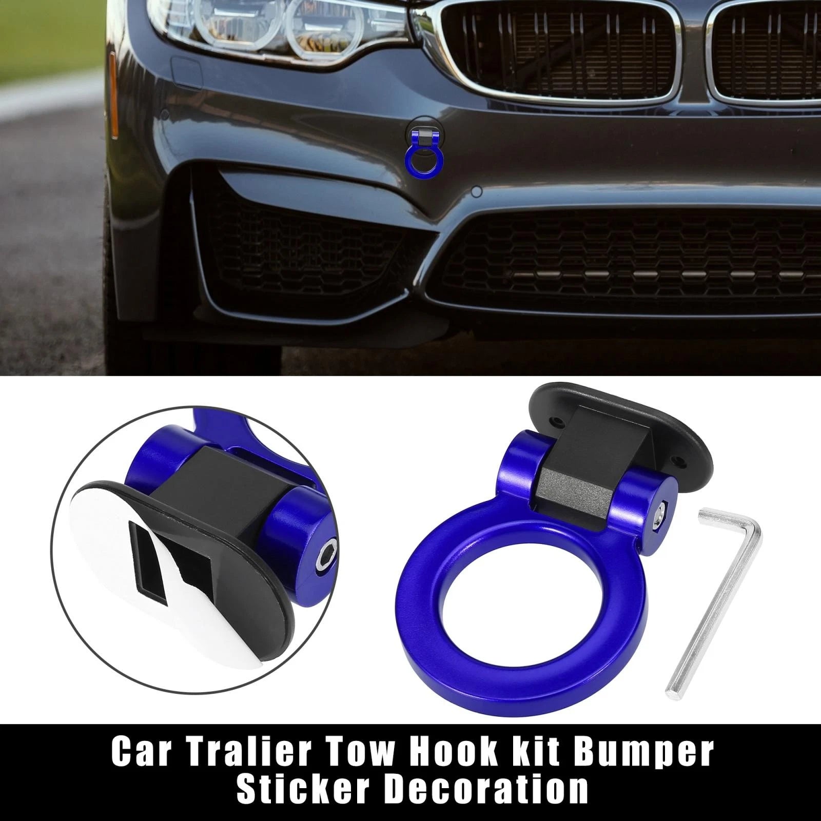 Tow Hook Cover Blue Ring Decor Set for Universal Trailer Bumper Pickup