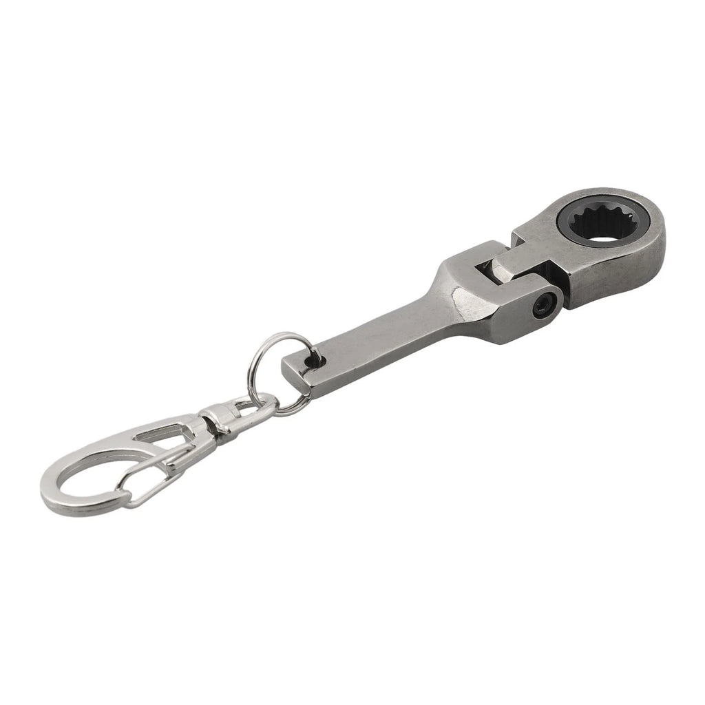 10mm Ratchet Wrench Keychain Tool for Universal Use (180° Rotatable, Matte Silver)