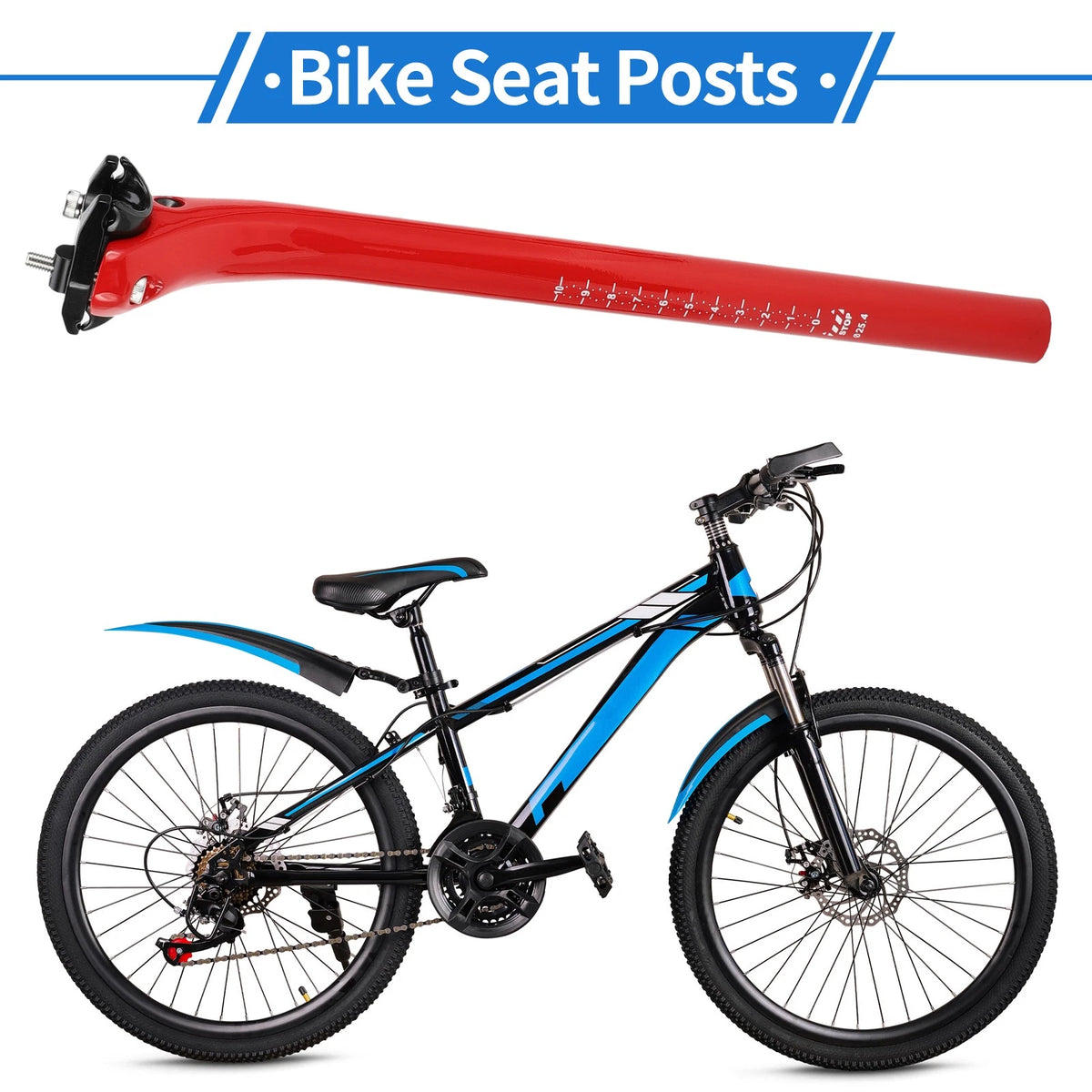 Seat Post Set 25.4x400mm Lightweight for Bike Saddle Tube Carbon Fiber Red