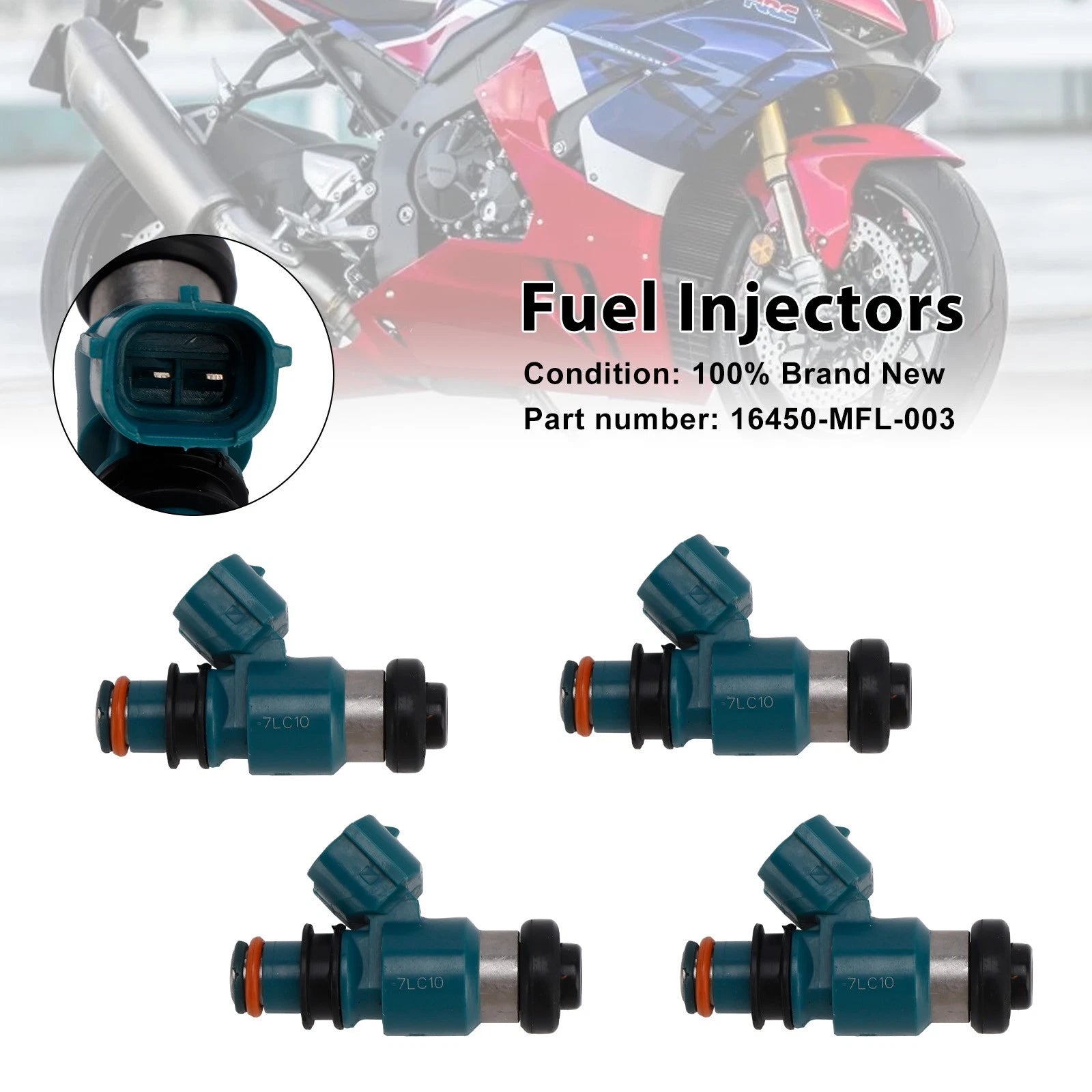 Set of 4 Fuel Injectors 16450-MFL-003 for Honda CBR1000RR (2008–2023), VFR1200F (2010–2017)