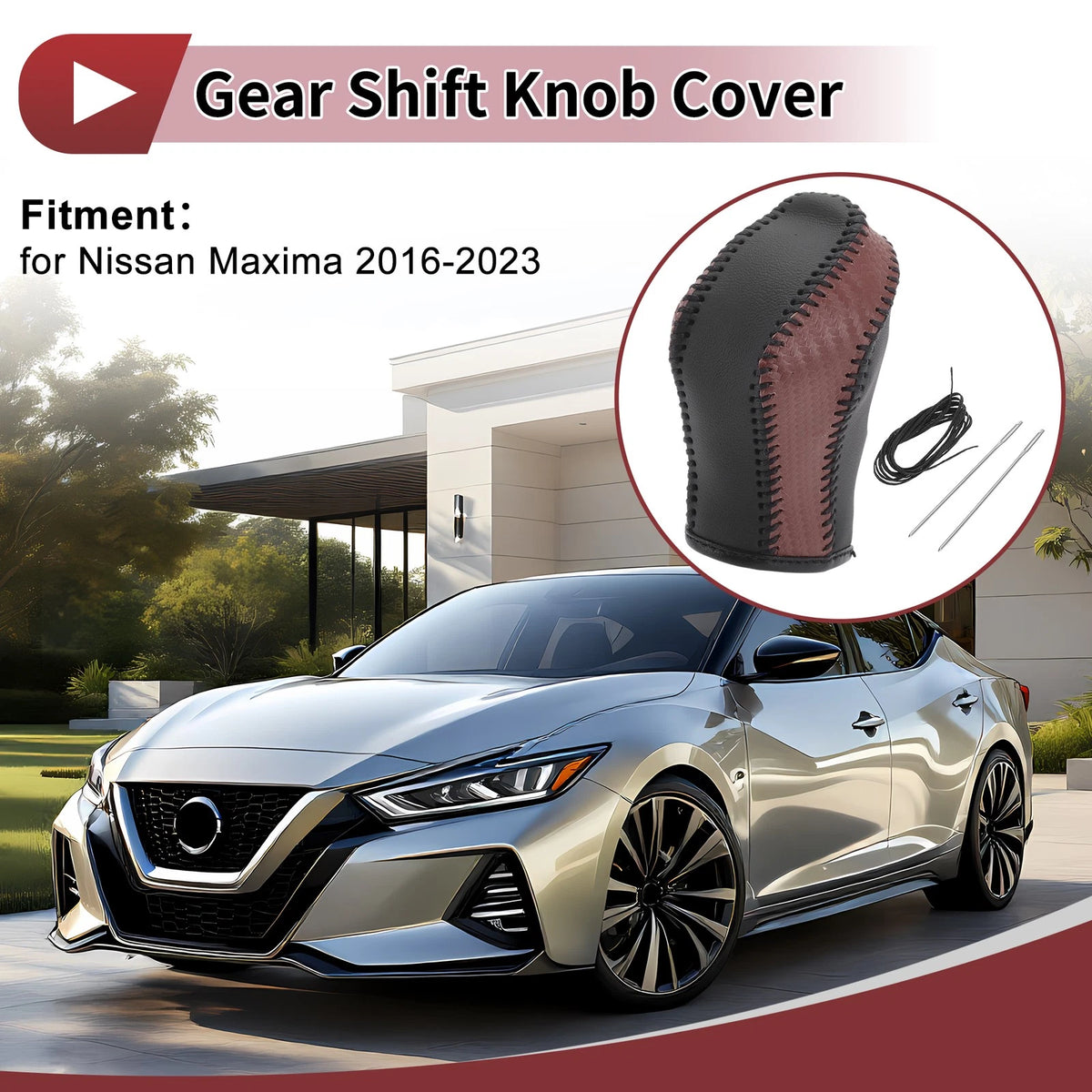 Gear Shift Knob Cover for Nissan Maxima (1 Pc, Black Brown Faux Leather)