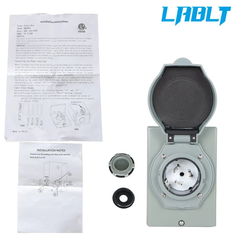 50 Amp Generator Power Inlet Box for LABLT Generator (SS2-50P)