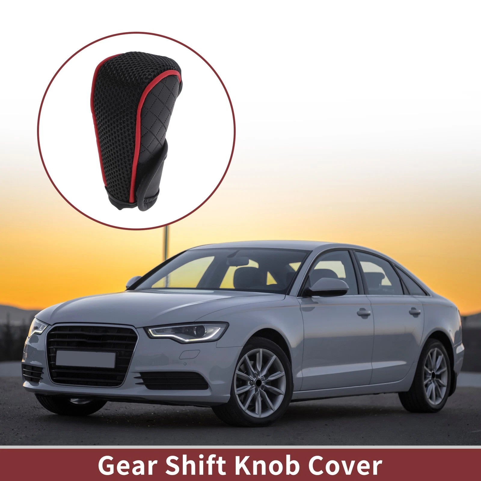 Gear Shift Knob Cover for Car SUV Hook and Loop Style Black Red