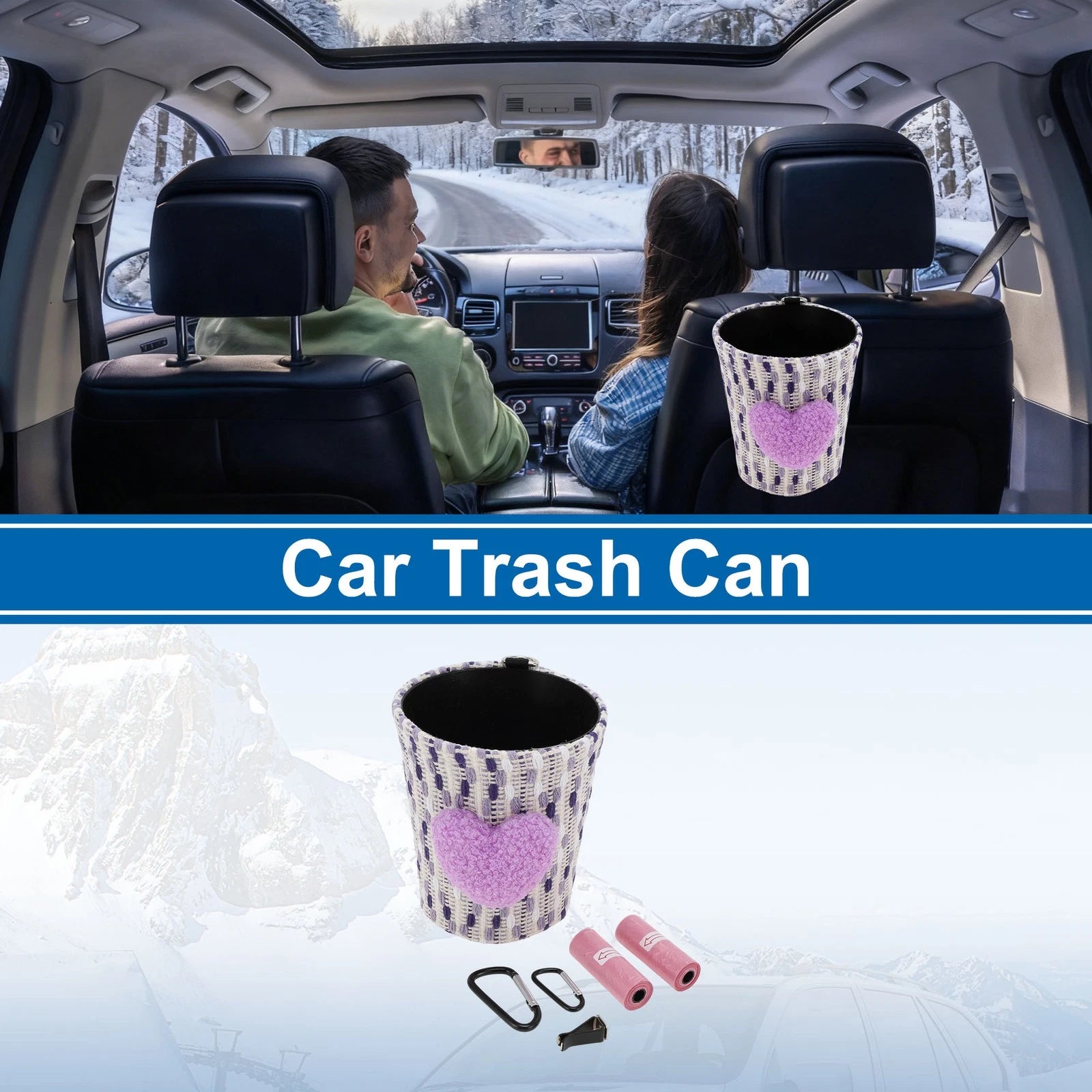 Car Trash Can Oval Fabric Garbage Bag for Universal Use (1 Pc)