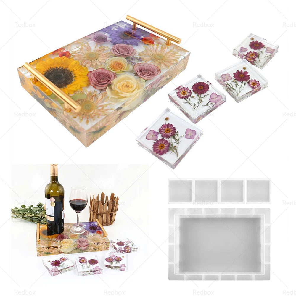 Silicone Epoxy Resin Casting Tray Mold 13.5" Deep + 4 Coasters