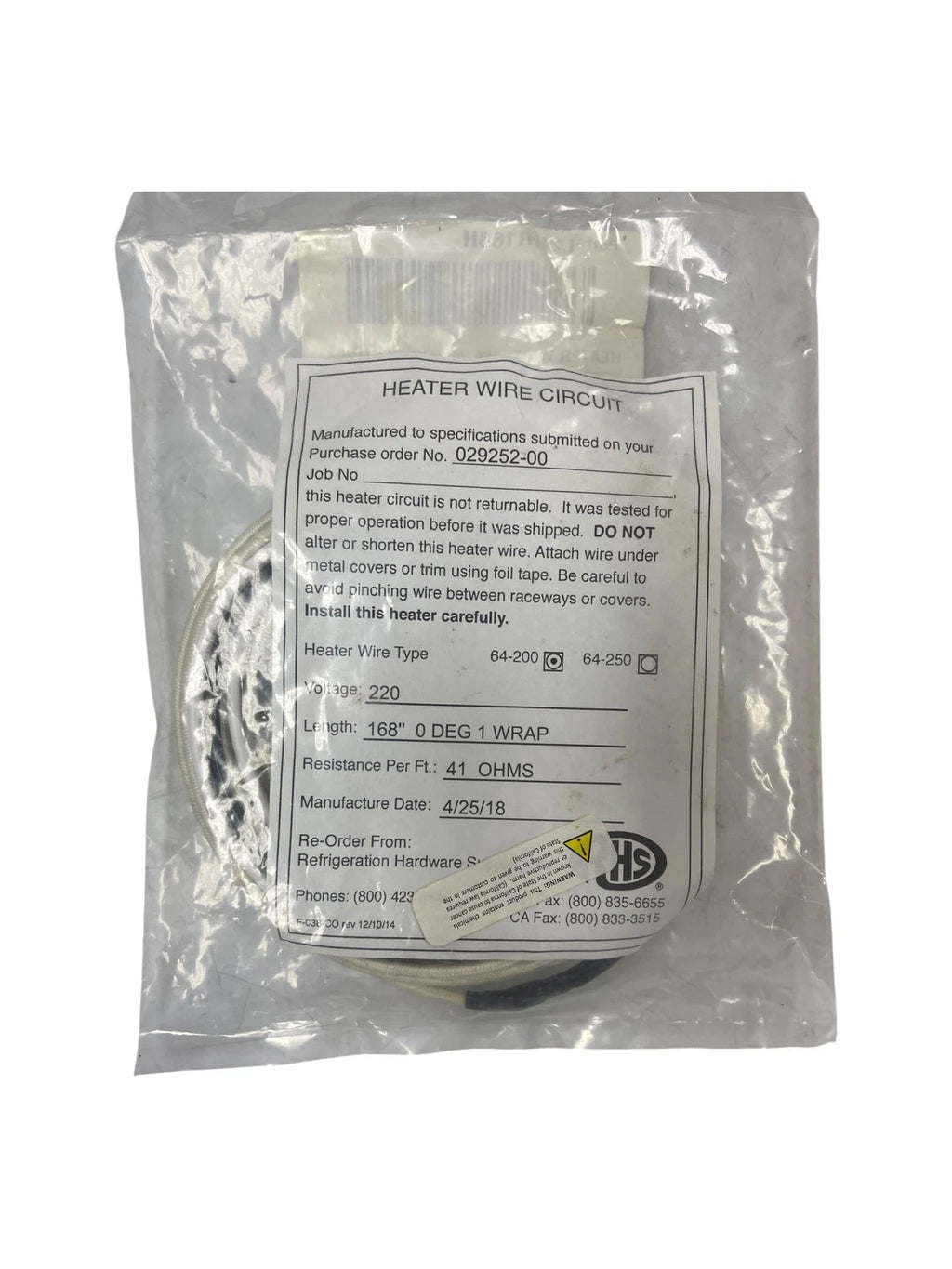 Heater Wire Circuit 108" 220V for RHS 64-200 (OEM)