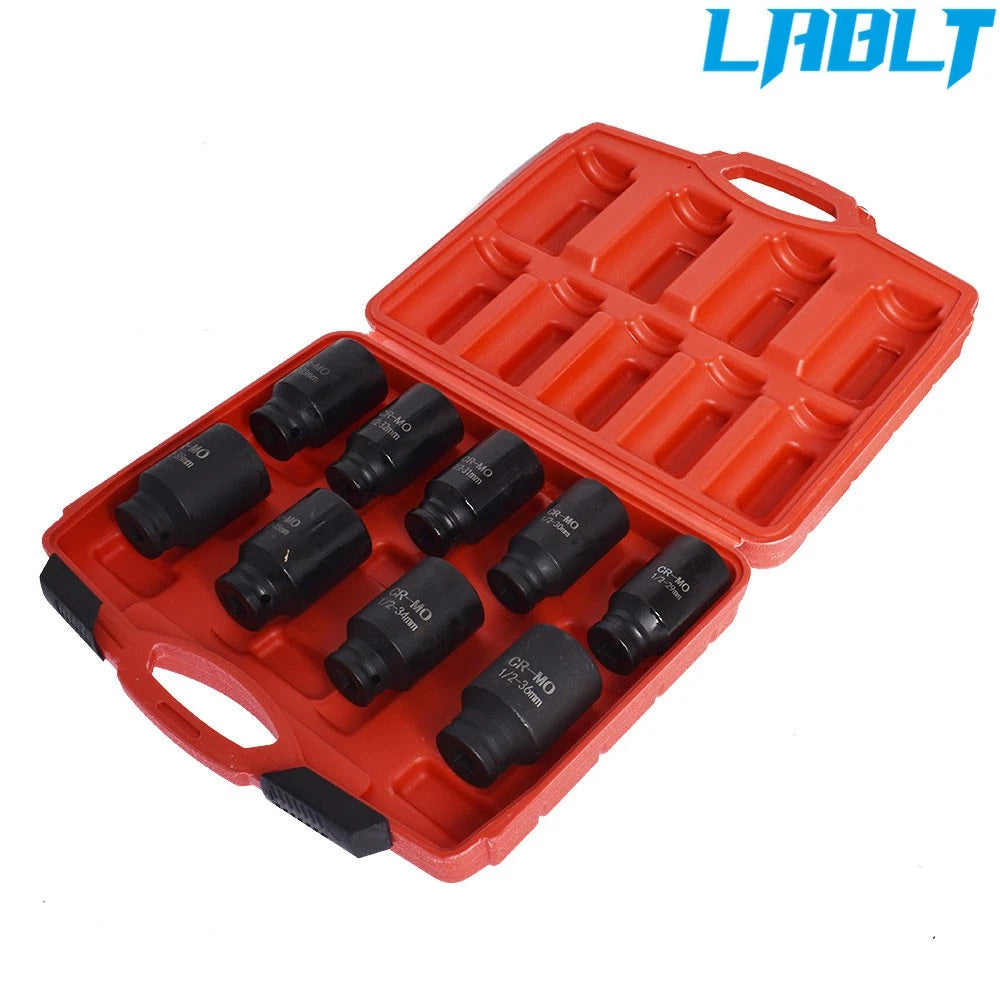 9pcs Deep Impact Socket Tool Kit for Metric Axle Hub Nut (1/2" Drive)