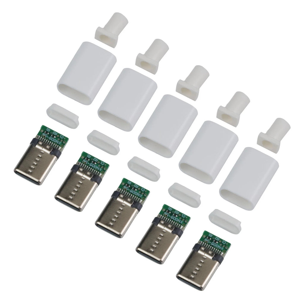 5X USB C Male Connector for PCB Board - Black or White Shell