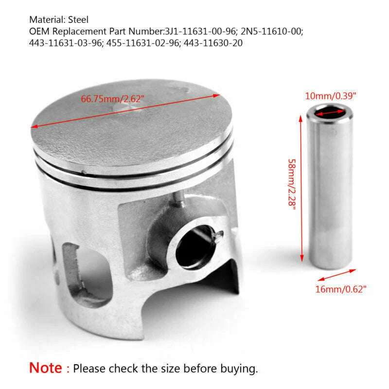 Piston Kit +0.75 for Yamaha 175DT 175MX YT175 (1974–1982) Bore 66.75mm T9