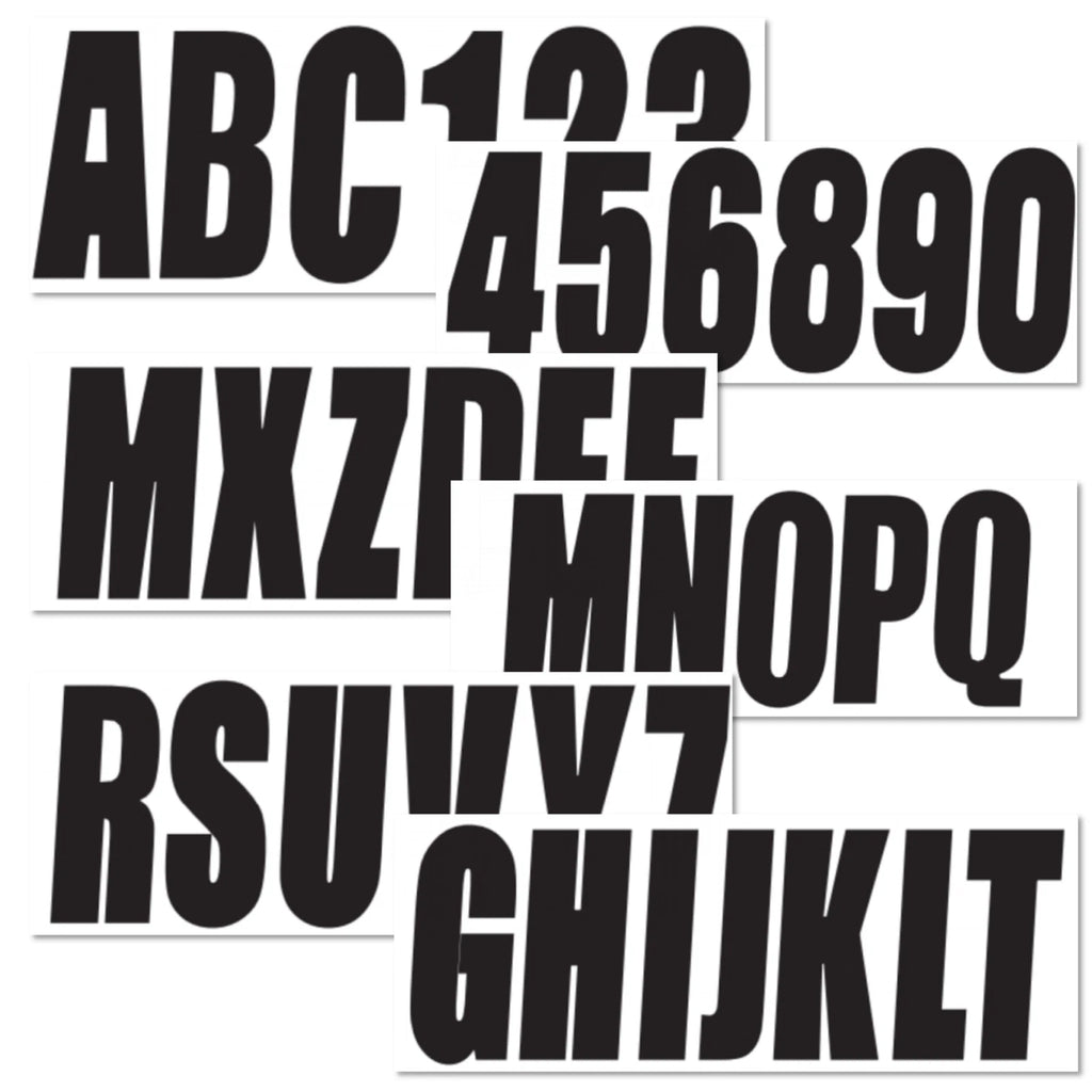 Set of 4 Boat Registration Decal Stickers A-Z & 0-9 Black
