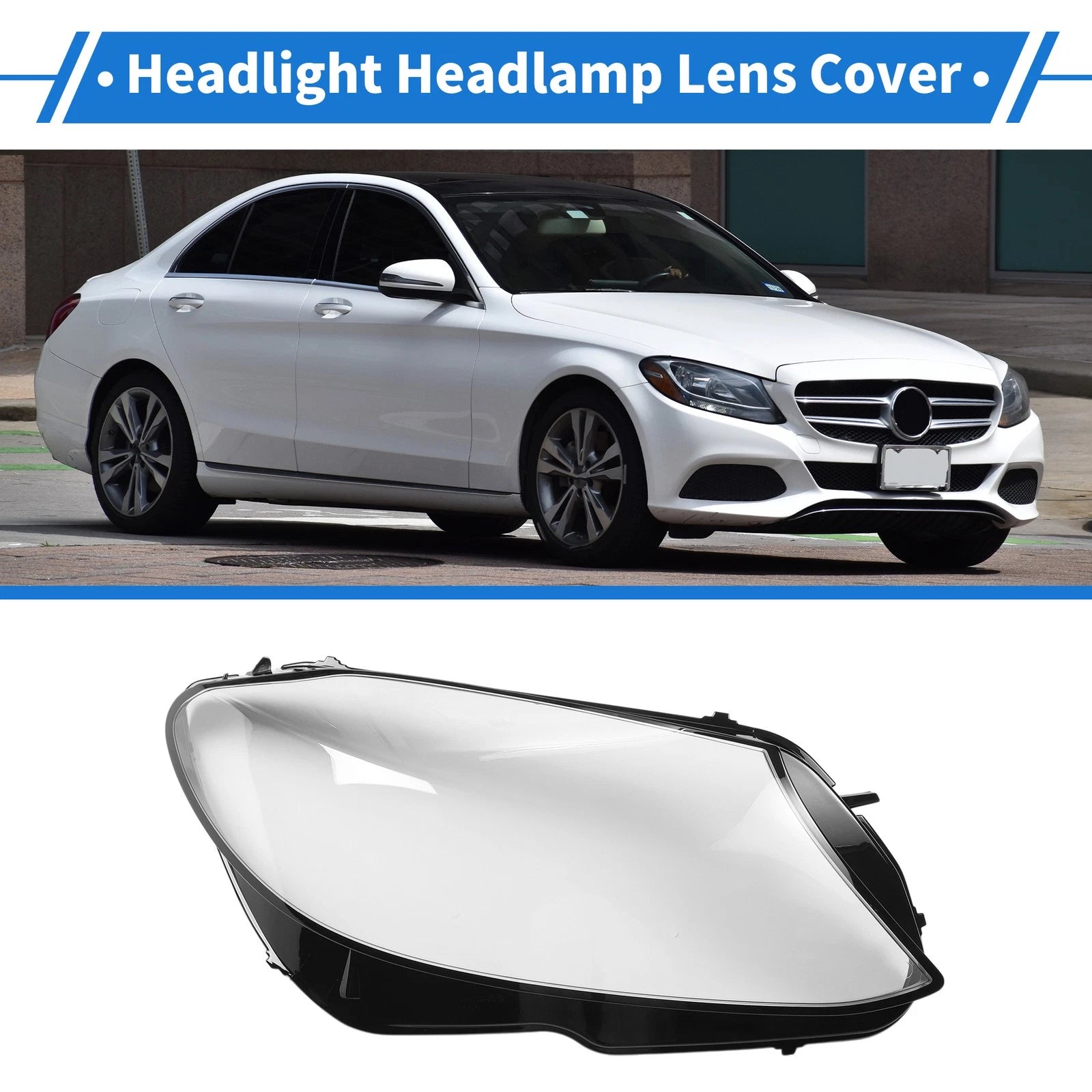 Headlight Lens Cover Front Right Replacement for Mercedes-Benz C-Class (2018–2020)