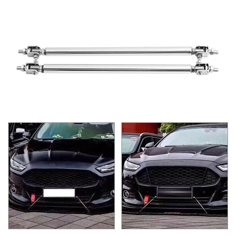 Adjustable Front Bumper Lip Splitter Strut Rod Tie Support Bar Universal Silver