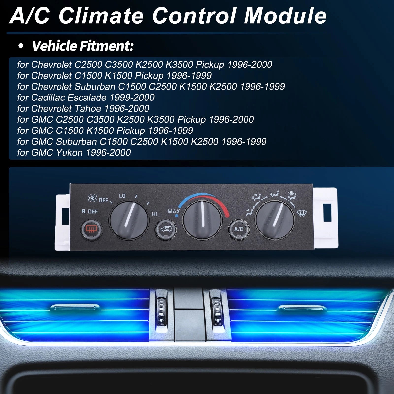 A/C Heater Climate Control Switch Panel Replacement for Chevrolet C2500 (1990–2000)