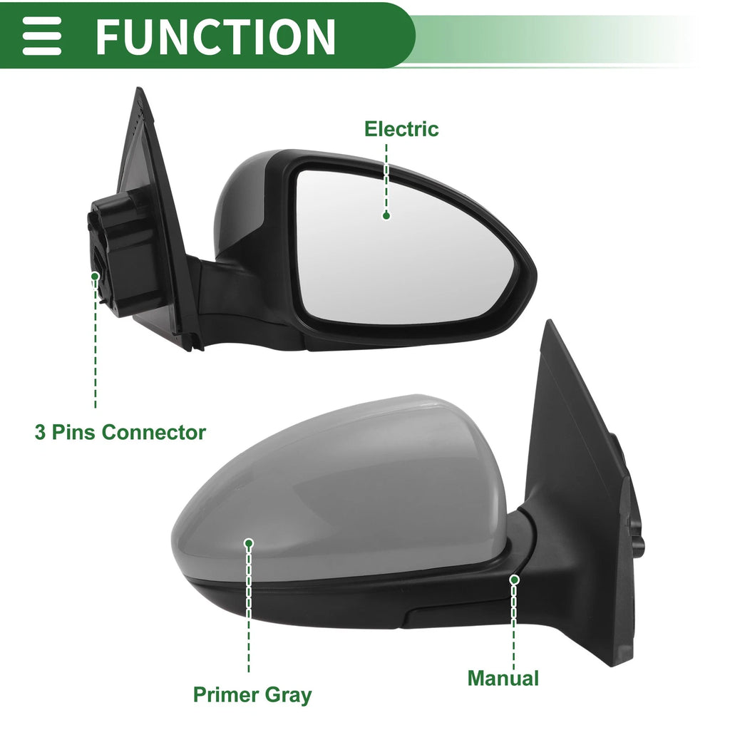 Door Mirror 3 Pin Right Passenger Side Replacement for Chevrolet Cruze (2011–2018)