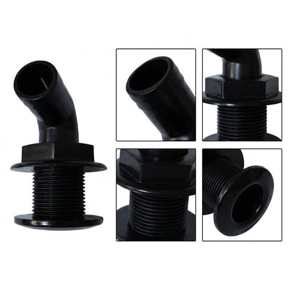 Set of 4 Black Plastic Thru Hull Fittings 90 Degree for Marine Applications