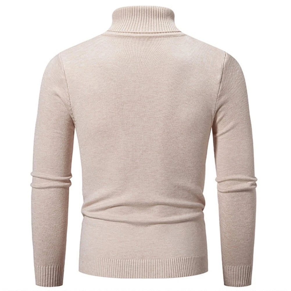 Turtleneck Pullover Sweater for Men - Slim Fit Solid Color Long Sleeve