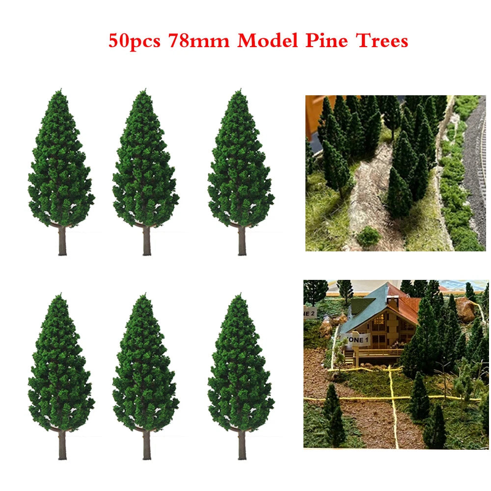 50pcs 3.07" Pine Trees for Train Railway Park Landscape Scenery