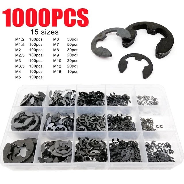 E-clips Snap Retaining Circlip Kit for (M1.2-M15) 1000pcs