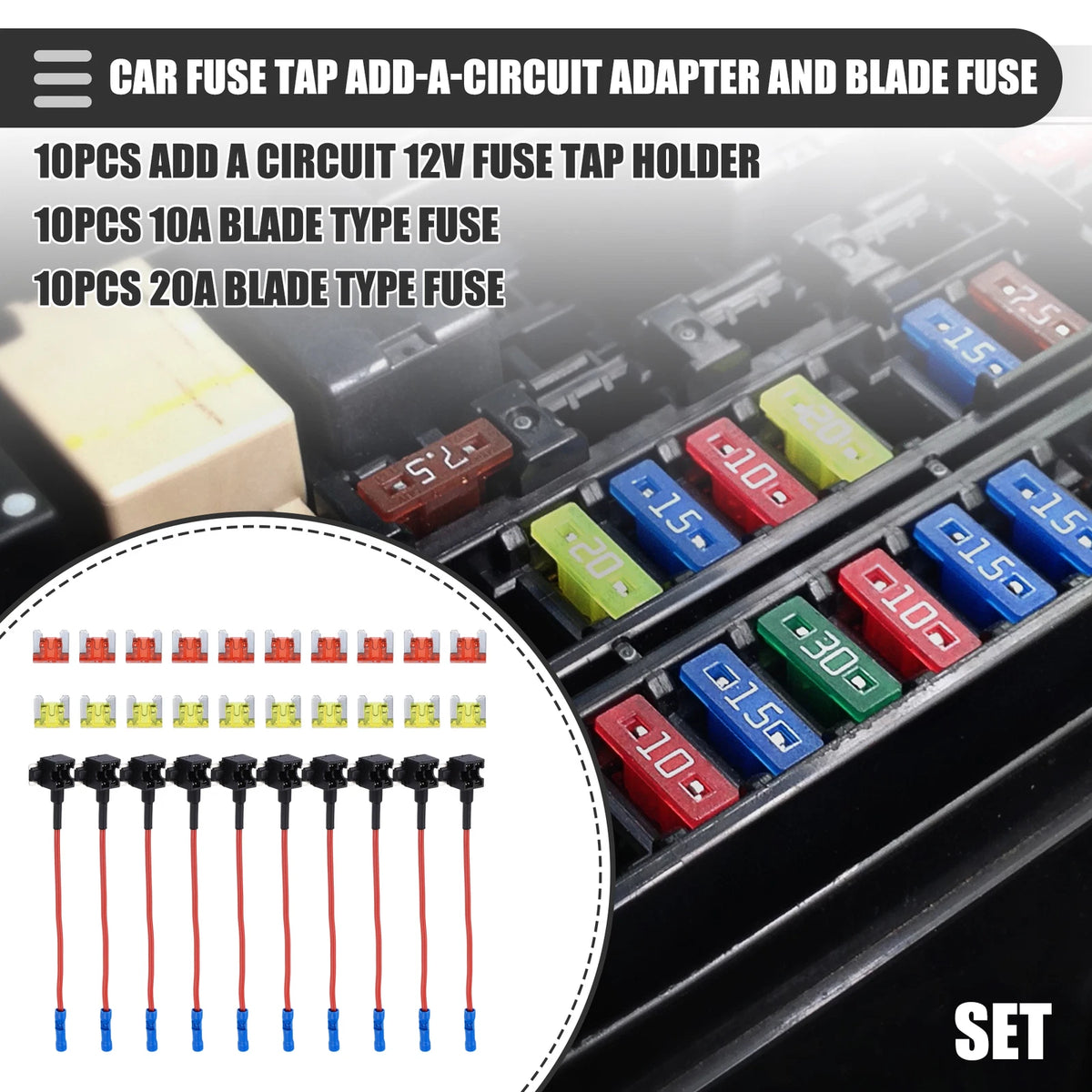 Circuit 12V Low Profile Mini Fuse Tap for Universal Use (Set of 10 Fuses)