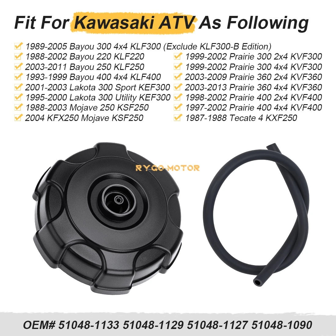 Fuel Tank Cap 51048-1133 for Kawasaki Prairie 360, Bayou 300 (2003–2006)