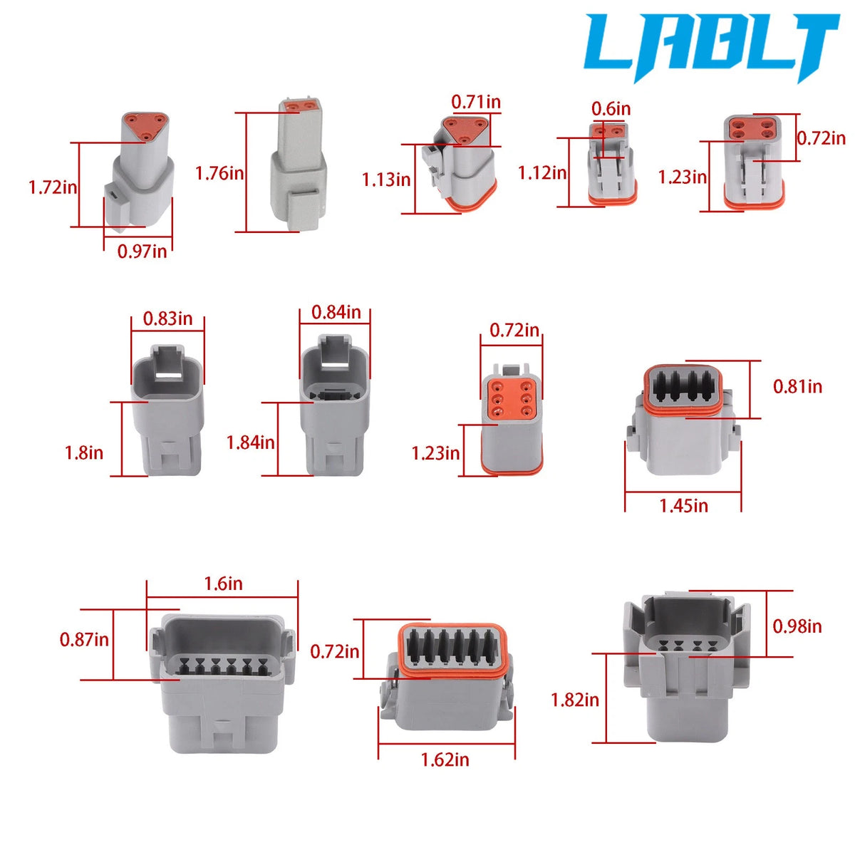 215Pcs DT Connector Kits 2 3 4 6 8 12 Pin Size 16 Stamped Contacts