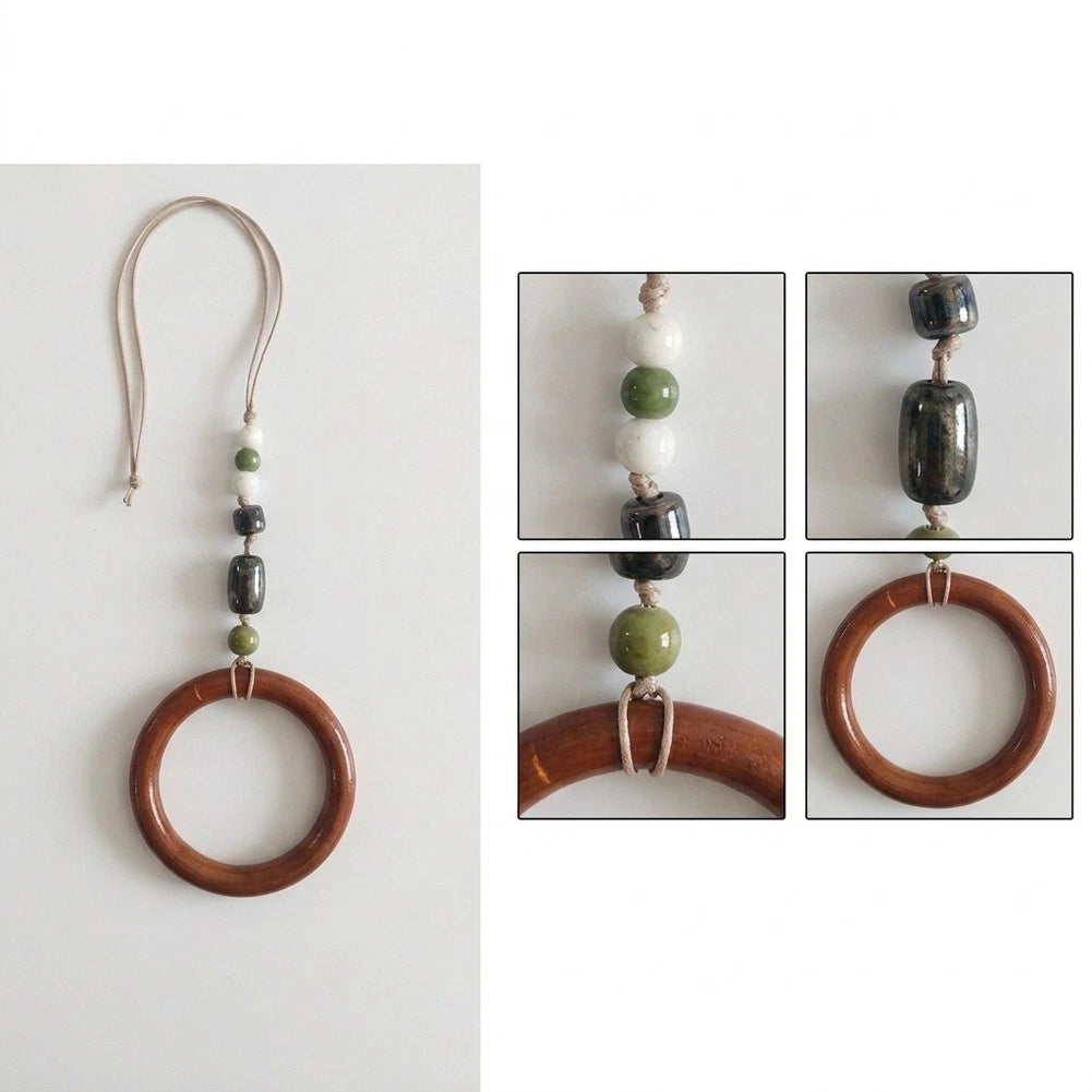 Beaded Towel Hanger for Farmhouse Decor (Natural Wood Beads, Textured Rope)