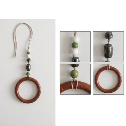 Beaded Towel Hanger for Farmhouse Decor (Natural Wood Beads, Textured Rope)