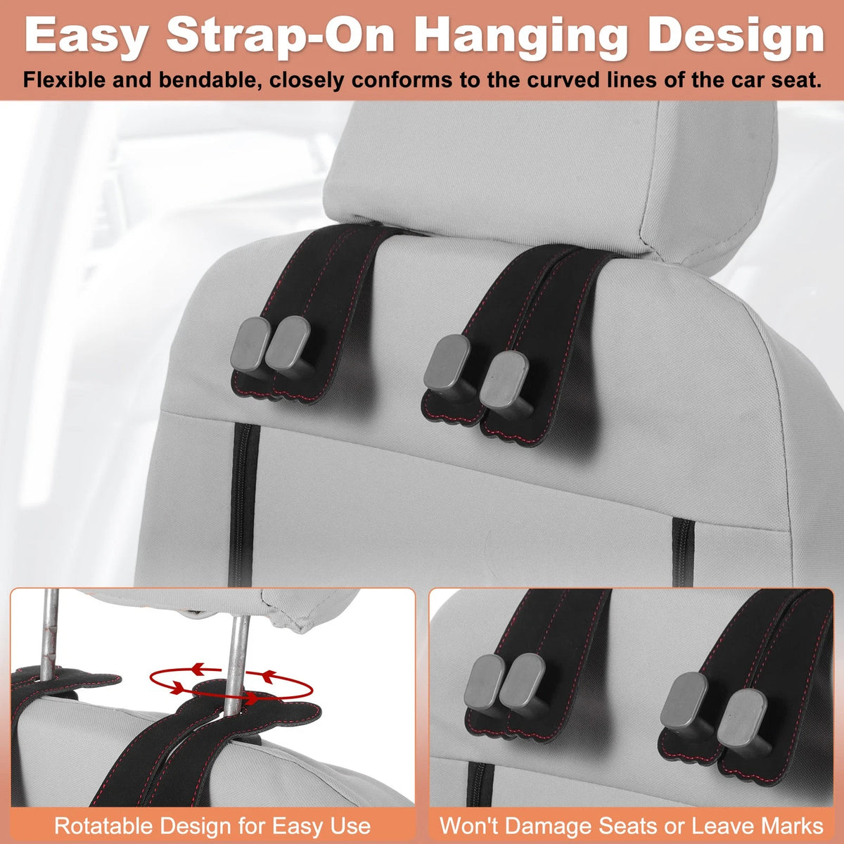 Set of 2 Car Seat Headrest Hooks for Universal Fit (2010–2023)