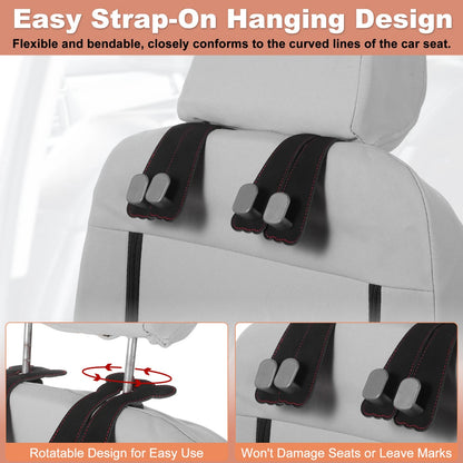 Set of 2 Car Seat Headrest Hooks for Universal Fit (2010–2023)