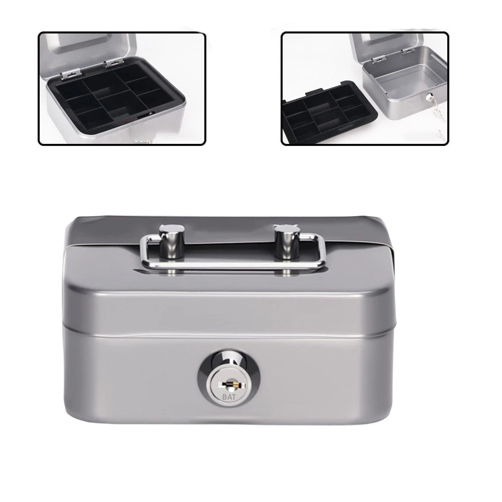 Compact Metal Cash Box with Key Lock for Secure Cash Storage