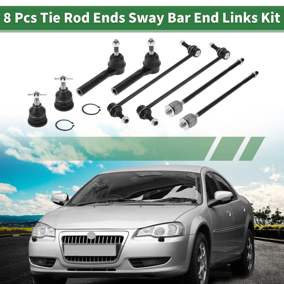 8pcs Front Suspension Kit Tie Rod End Sway Bar Link for Volkswagen Routan (2009–2019)