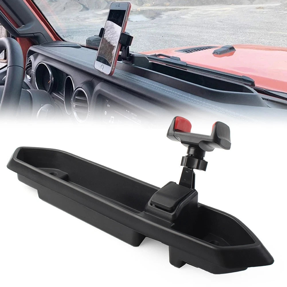 Dash Tray Mount Phone Holder With Storage Box Black For Jeep Wrangler JL 2018-23