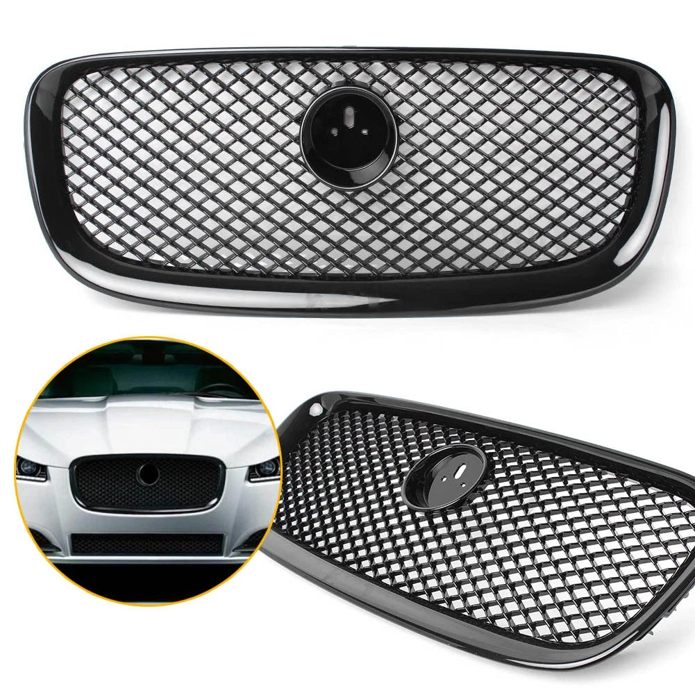 Front Center Upper Grille Glossy Black for Jaguar XF XFR (2012–2015)